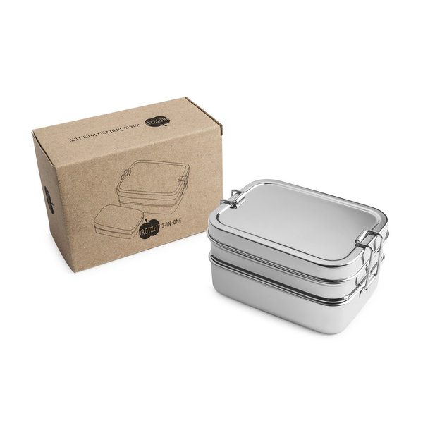 Brotzeit Lunchboxen 3in1 Three-in-one Brotdose Jausenbox aus Edelstahl 100% BPA frei fest verschlies